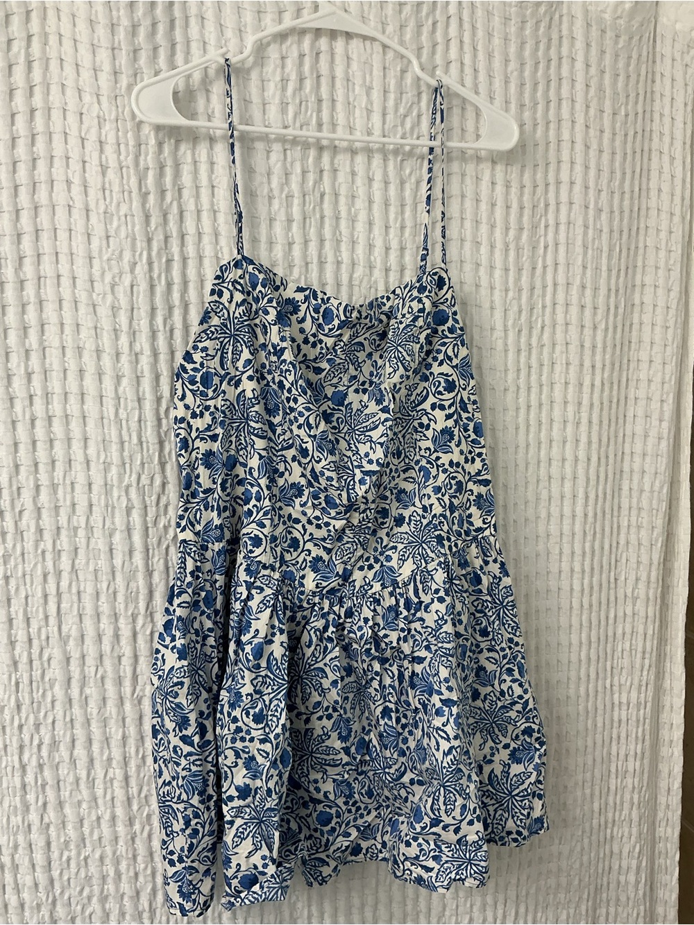 H&M Blue and White Floral Spaghetti-Strap Dress